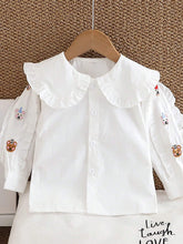 Girl 2024 Spring & Autumn Floral Embroidered Ruffled Collar Long Sleeve Casual Chic Blouse For Toddler